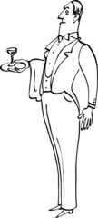 English butler or waiter, line art