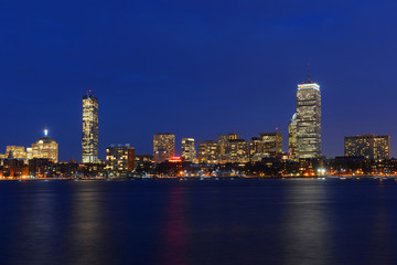 Boston Charles River and Back Bay skyline at night