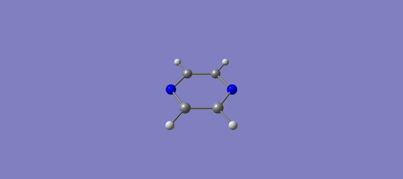 Pyrazine molecule isolated on blue