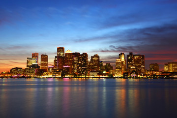 Fototapeta na wymiar Boston Skyline at night, Massachusetts, USA