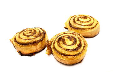 Fresh and tasty three sweet cinnamon rolls bun