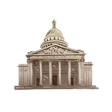 Pantheon In Paris, France. Vector Illustration