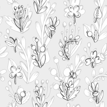 Seamless pattern. Cute leaves in a cartoon style.