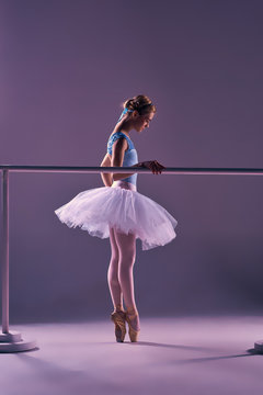 Classic Ballerina Posing At Ballet Barre