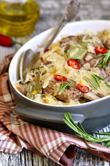 Pork ribs stewed with sour cabbage.
