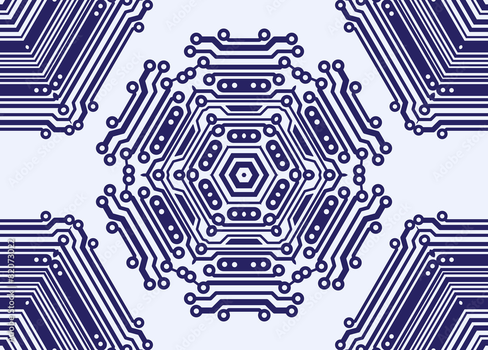 Poster abstract seamless pattern in pcb-layout style. vector illustrati