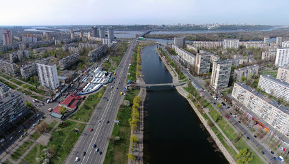aerial view of Rusanovka channel in Kiev, Ukraine