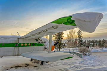 Plane covered snow
