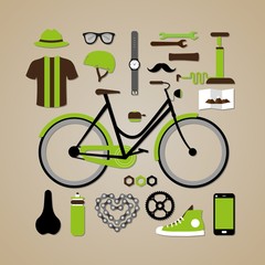 Flat design bike items 
