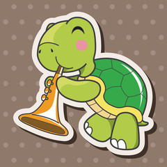 animal turtle playing instrument cartoon theme elements