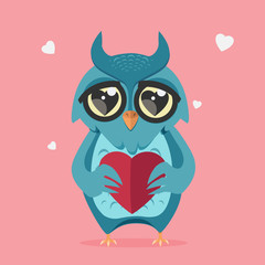 owl in love with heart