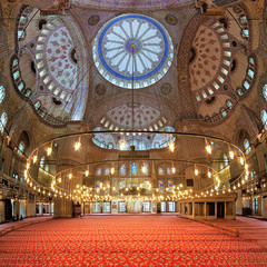 Interior of the Sultan Ahmed Mosque in Istanbul, Turkey