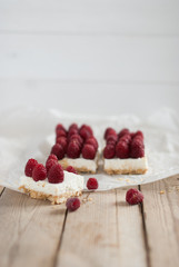 Coconut cheesecake with raspberries