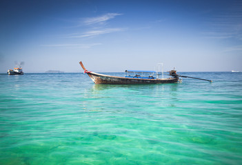 Fototapeta na wymiar Longtail boats on the beautiful beach, Thailand