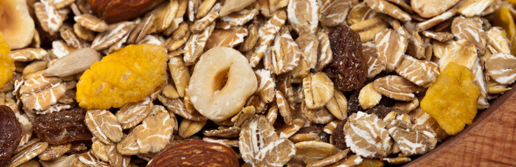 Healthy Cereal. Panoramic image. Selective focus.