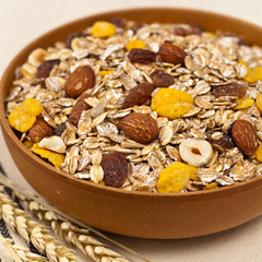 Breakfast cereal macro. Selective focus.