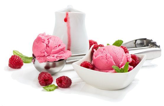 Portions of raspberry ice cream