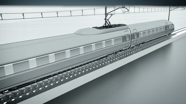Grey high speed passenger train back view loop animation