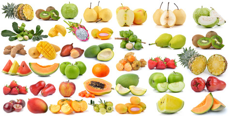 set of fruit isolated on white background