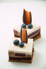 chocolate mousse cake on white  background