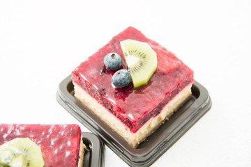 raspberry cheese cake  on white  background