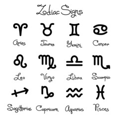 Obraz premium Set of simple zodiac signs with captions