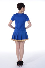 Active girl wear professional attire in front of a white backgro