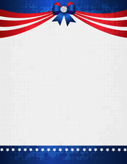 American / USA grunge patriotic frame with ribbon banner and bow with crystal on top. A traditional vintage american poster design