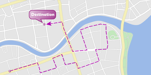 City Map with Circuitous Route to Destination
