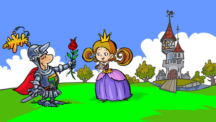Fairytale scene with Knight and Princess.