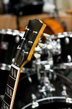 The guitar fretboard closeup