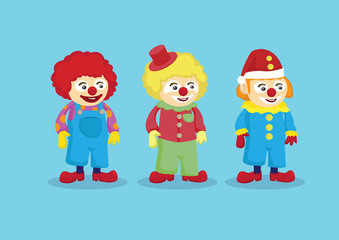 Cute Clowns in Colorful Outfits Vector Illustration