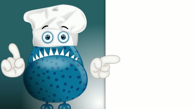 Funny monster cook cooking chef hat cartoon illustration childre