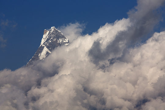 White clouds over Machhapuchchhre mountain - Fish Tail in Englis