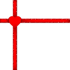 Glitter Double Ribbon Cross Corner Red Heart