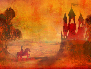 Prince riding a horse to the castle