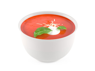 Cream soup in ceramic bowl isolated