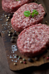Close-up of raw beef cutlets, selective focus