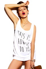 funny beautiful woman in summer casual hipster cloth