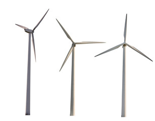 set of three wind power generators isolated on white
