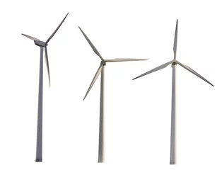 Crédence de cuisine en verre imprimé Moulins set of three wind power generators isolated on white