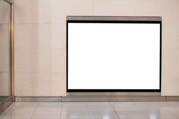 horizontal blank billboard on the wall in metro