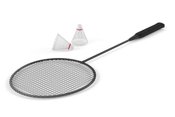 Badminton racket and shuttlecock isolated