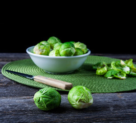 Brussels sprouts on wood table