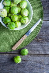 Brussels sprouts on wood table