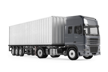 Naklejka na ściany i meble Cargo delivery vehicle truck with aluminum trailer