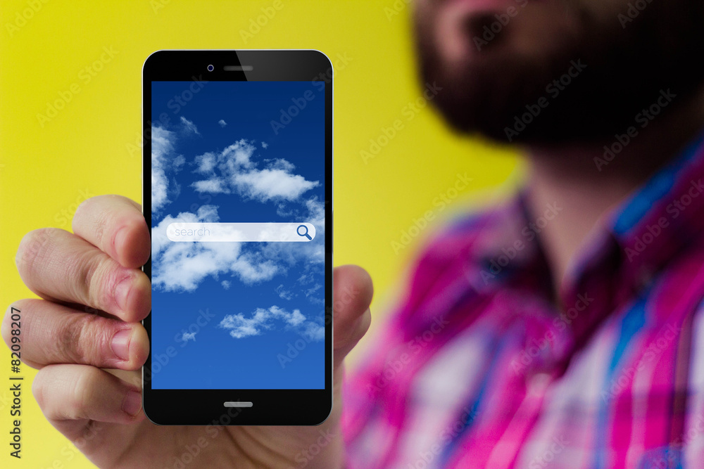 Poster hipster smartphone with search application form on the screen