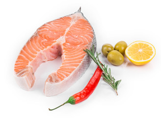 Raw salmon steak