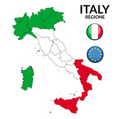 Regions map of Italy with flags