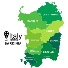Regions map of Italy. Mappa delle regione Sardinia